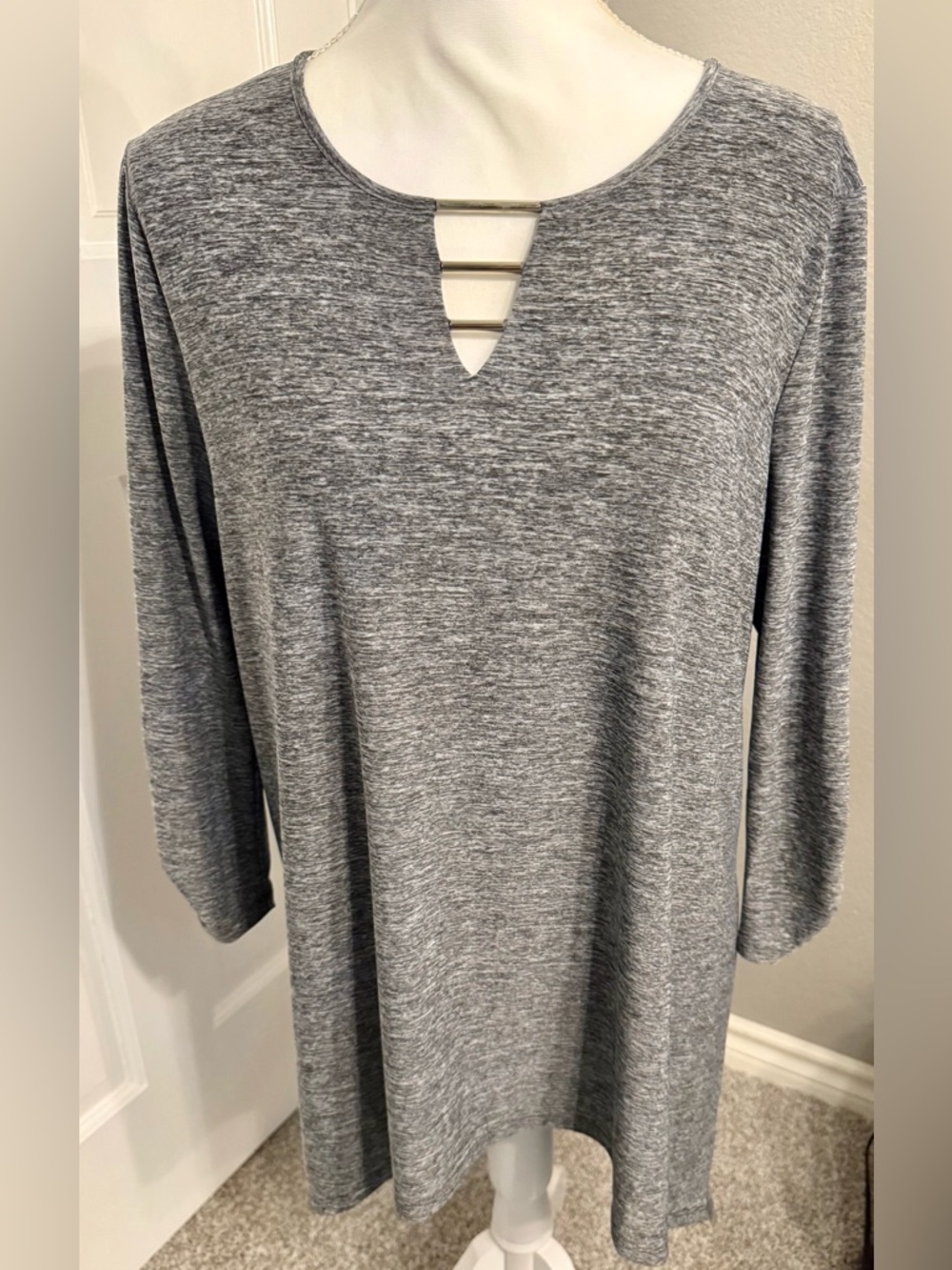 Fortune + Ivy grey marled asymmetric top with a keyhole neckline